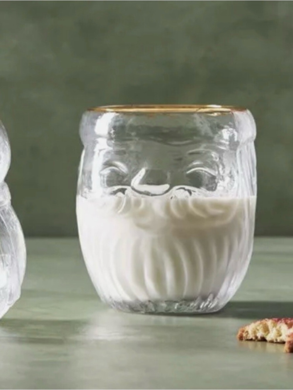 Anthropologie Santa Face Holiday Drinking Glass with Gold Rim